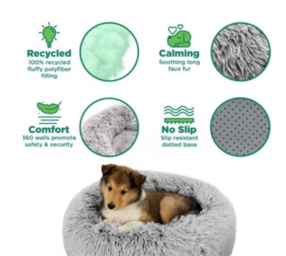 FurEver Finds Calming Donut Pet Bed for Dogs and Cats, Dark Gray