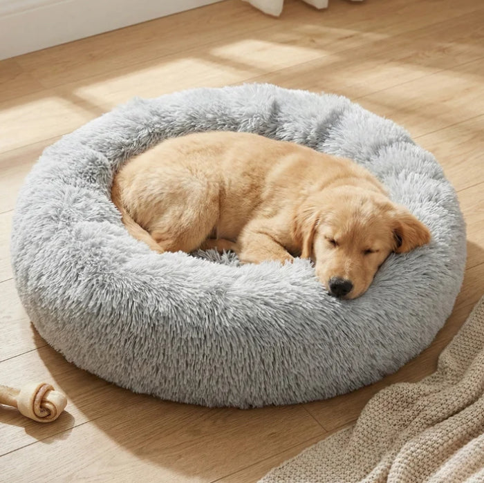 FurEver Finds Calming Donut Pet Bed for Dogs and Cats, Gray