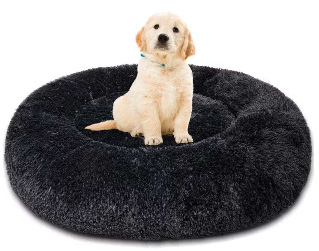 FurEver Finds Calming Donut Pet Bed for Dogs and Cats, Black