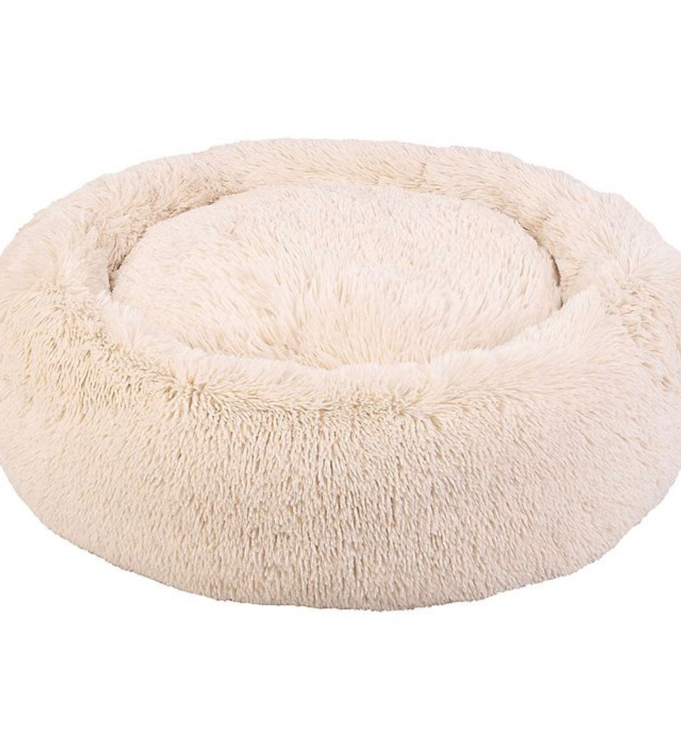FurEver Finds Calming Donut Pet Bed for Dogs and Cats, Ivory