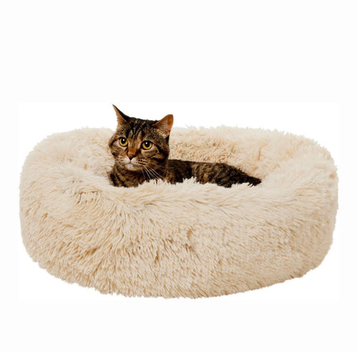FurEver Finds Calming Donut Pet Bed for Dogs and Cats, Ivory