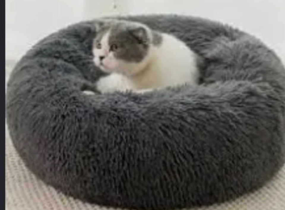 FurEver Finds Calming Donut Pet Bed for Dogs and Cats, Dark Gray