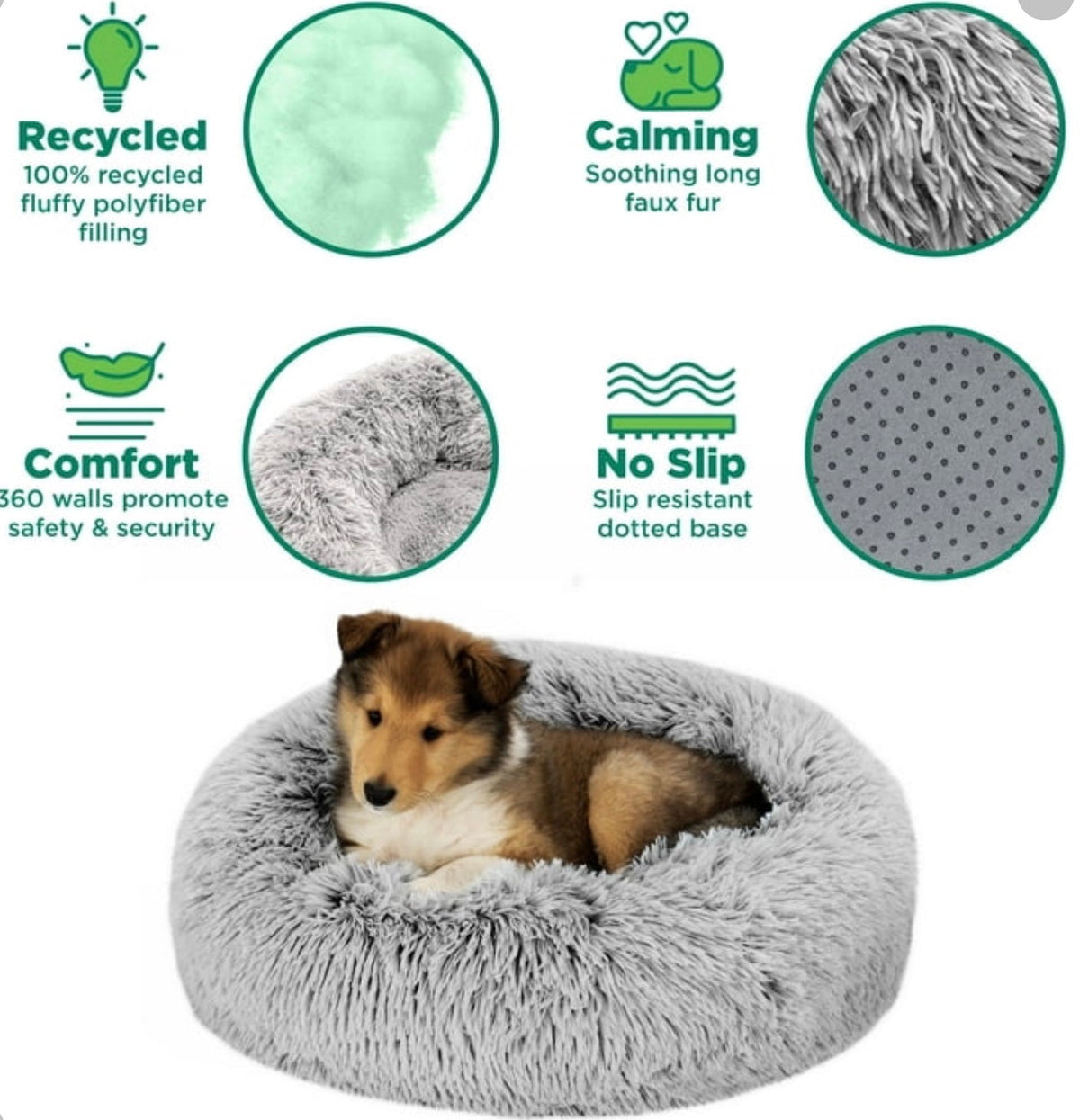 FurEver Finds Calming Donut Pet Bed for Dogs and Cats, Gray