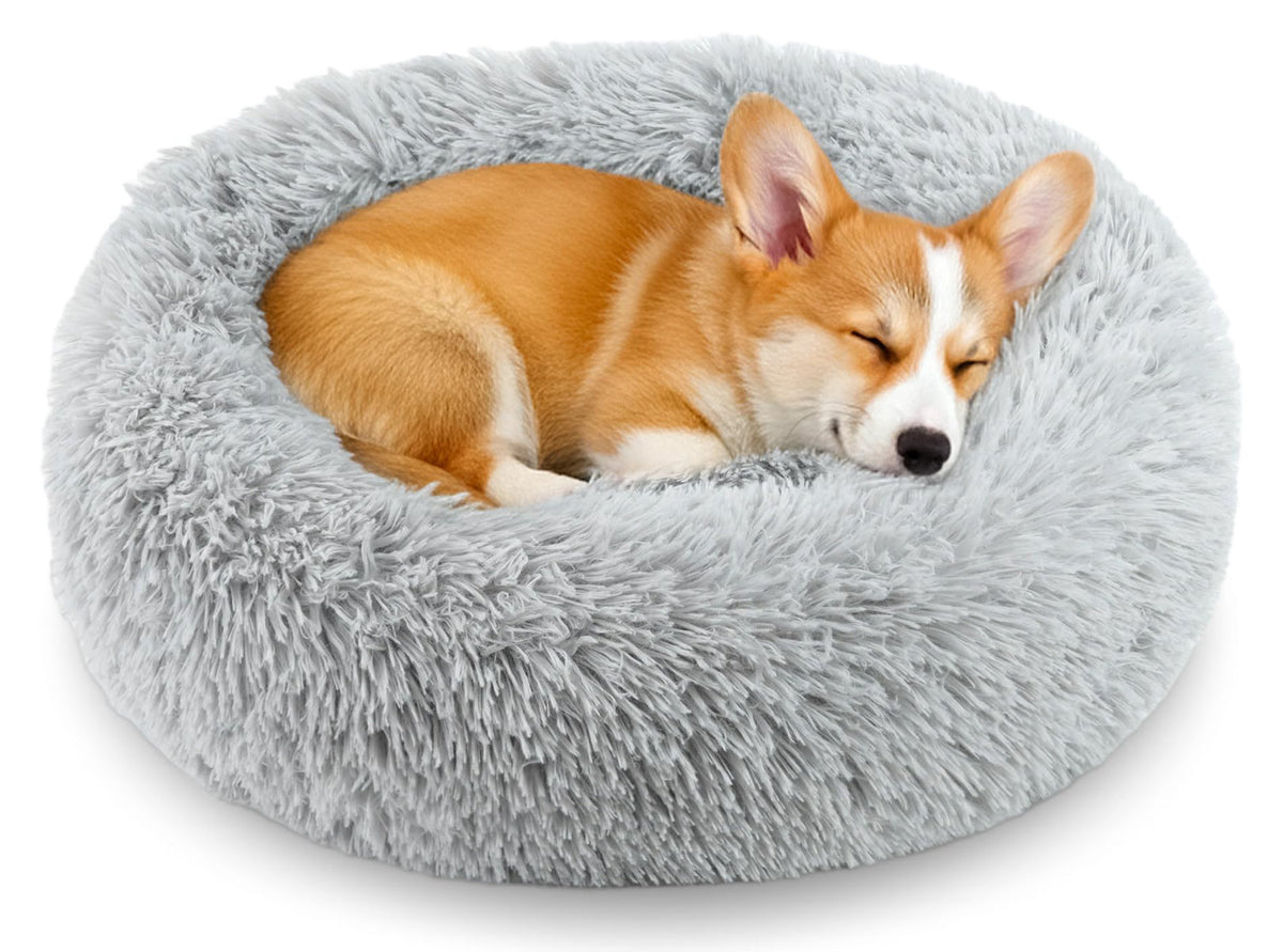 FurEver Finds Calming Donut Pet Bed for Dogs and Cats, Gray