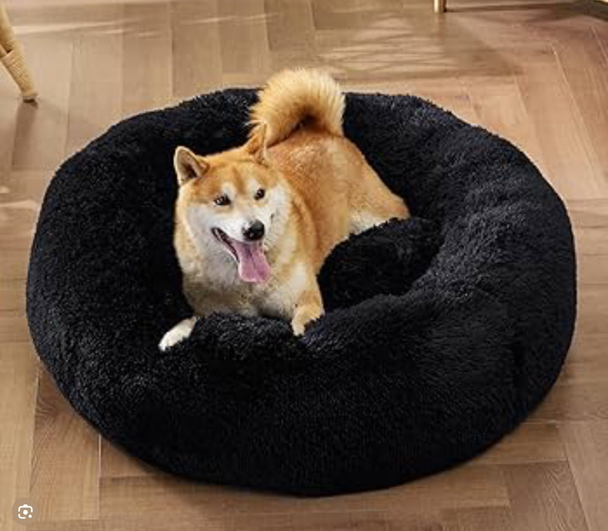 FurEver Finds Calming Donut Pet Bed for Dogs and Cats, Black