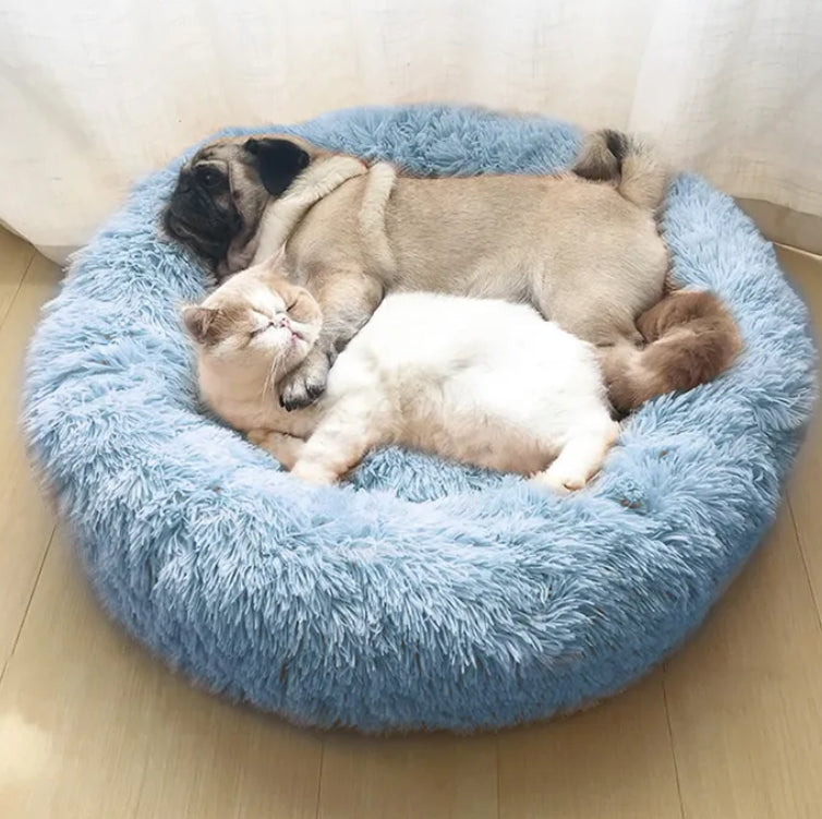 FurEver Finds Calming Donut Pet Bed for Dogs and Cats, Light Blue