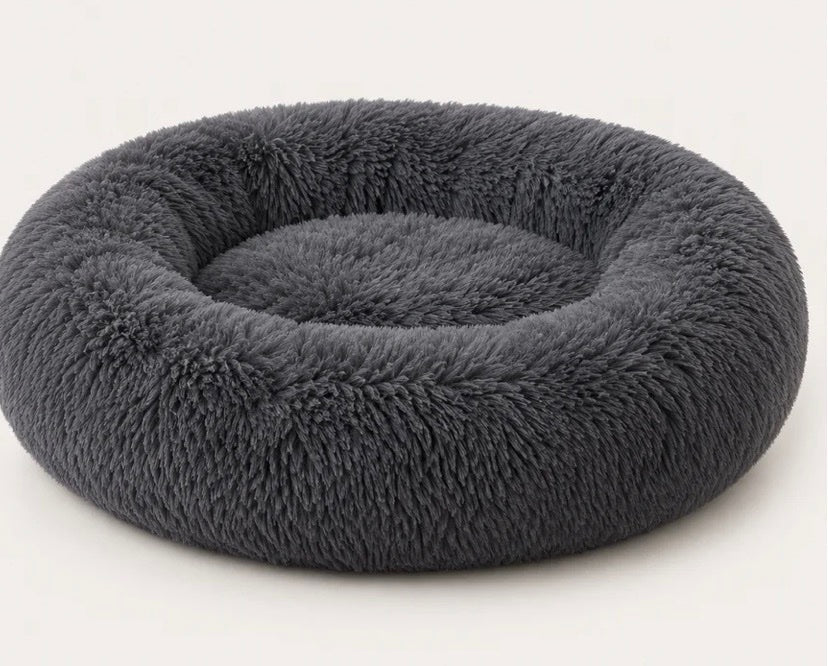 FurEver Finds Calming Donut Pet Bed for Dogs and Cats, Dark Gray