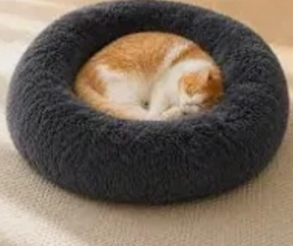 FurEver Finds Calming Donut Pet Bed for Dogs and Cats, Dark Gray